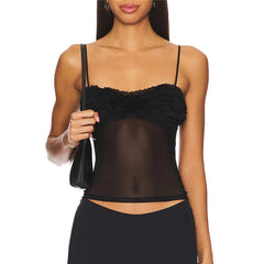 Sheer Ruffle Frill Bust Spaghetti Strap Top