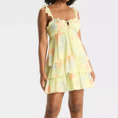 Printed Ruffle Layered Mini Dress