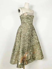 Flower Embroidered Strappy Flare Midi Dress