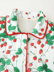 Strawberry Print Lapel Pocket Quilted Jacket