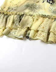 Green Printed Frill Strap Top And Midi Skirt Set