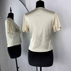 Satin Lace V-neck Short Sleeve Top