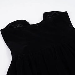 Black Strapless Puffy Dress Bow Decoration Mini Dress