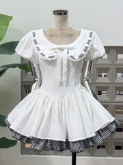 Peter Pan Collar Polka Dot Bow Flared Mini Dress