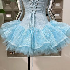 Bow Tie Mini Ponpon Fishbone Dress