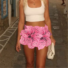 3D Flower Low Waist Mini Skirt