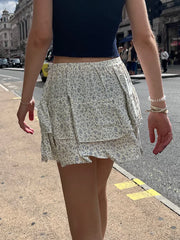 Floral Print Elastic Waist Mini Skirt