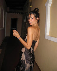 Black One-Shoulder Floral Desgin Long Dress