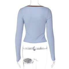 Ribbed Trim Long SLeeve Top