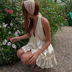 Satin Deep V-neck Mini Dress