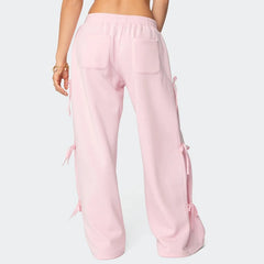 Side Bow Tie Up High Waist Wide Leg Pants
