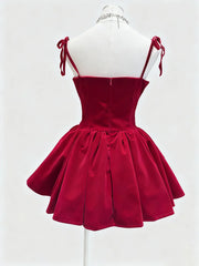 Velvet Folded Flare Bow Tie Mini Dress
