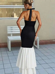 Deep V-neck Ruffles High Split Maxi Dress