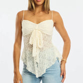 Sweetheart Neck Bow Front Spaghetti Strap Sheer Top