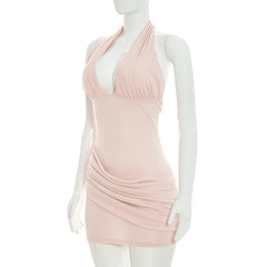 Tie Up Halter Bodycon Draped Mini Dress