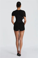 Draped Mesh Cape Sleeve Playsuit