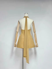 Halter Neck Folds Draped Pleated Hem Mini Dress