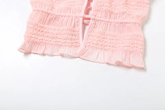 Pink Ruched Halter Open Back Top And Fur Sequin Shorts Set