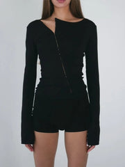 Button Long Sleeve Hollowed Out Top