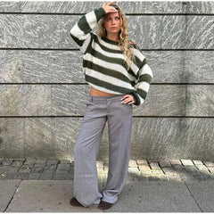 Striped Crew Neck Knit Sweater