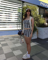 Black Checkered Cami Top And Shorts Set