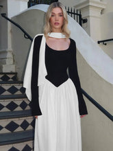 Long Sleeve Contrast Flare With Neck Scarf Maxi Dress