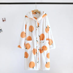Fruit Print Plush Hooded Bathrobe Lougewear