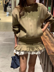 Pleated Zipper High Neck Jacket