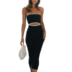 Strapless Striped Cutout Knitted Long Dress