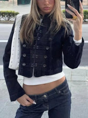 Stand Collar Denim Button Jacket