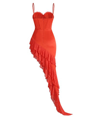 Spaghetti Strap Bustier Ruffes Tiered Hem Midi Dress