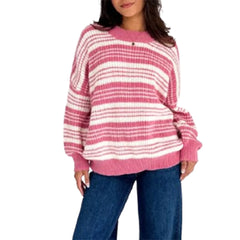 Pink Striped Crew Neck Sweater