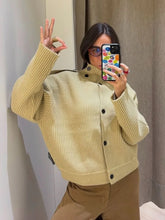 Turtleneck Knitted Stripe Textured Short Cardigan