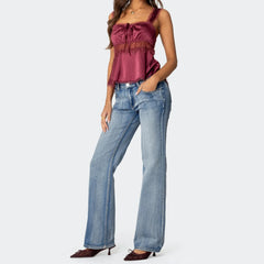 Satin Babydoll Square Neck Backless Top