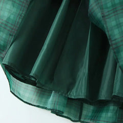 Green Gingham Puff Sleeve Organza Ball Mini Dress