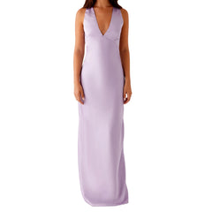 Purple Satin Halter Maxi Dress