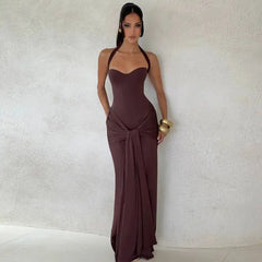 Bandage Waist Tie Halter Maxi Dress