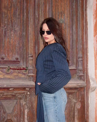 Stripe Tailored Coat With Scarf Top