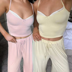 Pink Cami Top And Wide Leg Pants Lounge Set