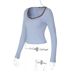 Ribbed Trim Long SLeeve Top