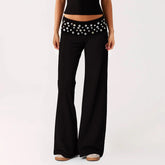 Rhinestone Waist Wide Leg Pants