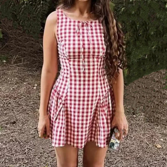 Gingham Plaid Mini Sleeveless Dress