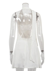 White Backless Lace-Up Satin Mini Dress