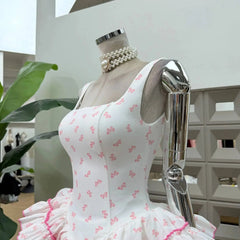 Floral Printed Sleeveless Frill Layred Bloomer Mini Dress