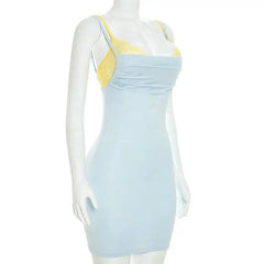 Blue Lace Bralette Removable Spaghetti Strap Bodycon Mini Dress