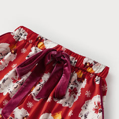 Christmas Long Sleeve Santa Claus Print Top with Elastic Waist Shorts Pajamas Set
