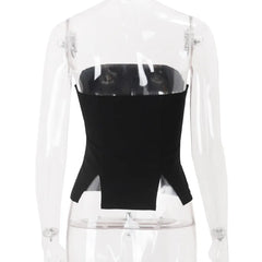 Black Cut Out Hem Tube Top And White Frill Mini Skirt With Scarf