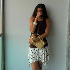 Polka Dot Low Rise Irregular Short Skirt - Streetwear A-Line