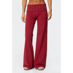 Studded Folded Low-Waist Boot Cut Pants