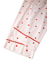 Heart Print Long Sleeve Tie Front Ruffled Top And Drawstring Waist Pants Pajama Set